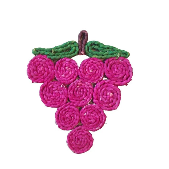 Vintage Grape Berries Woven Straw Trivets Set of 5 Colourful  Swirl Design - Picture 7 of 8